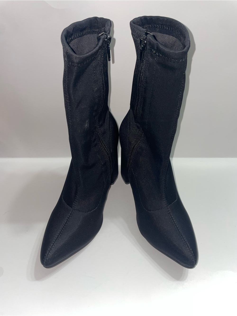 Boohoo Black Mid-Calf Pointed Toe Stretch Heeled Sock Boots Women’s Size 6